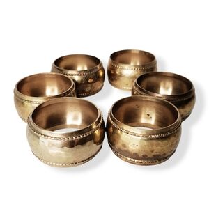 Set of 6 Hammered Brass Round Napkin Rings Rustic Table Decor